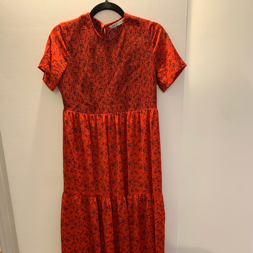 Red Zara floral maxi dress